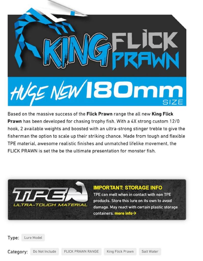 Chasebaits Flick Prawn King Heavy 180 Mm 71 Grams Sinking Lure 02 (6178)