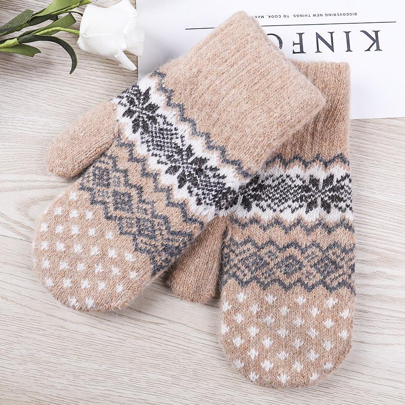 Fashion women's double-layer thickened thermal bag mittens, autumn and winter outdoor boys and girls couple rabbit wool gloves