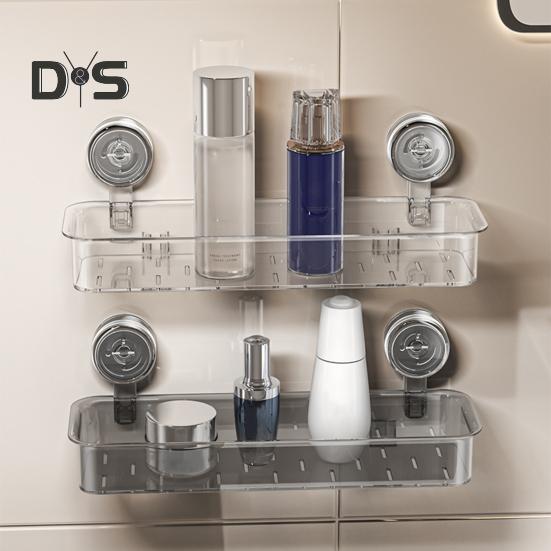 Wall Mounted Suction Cup Storage Rack Strong Load-bearing Easy to Install Bathroom Caddy Soap Makeup Storage Shelf