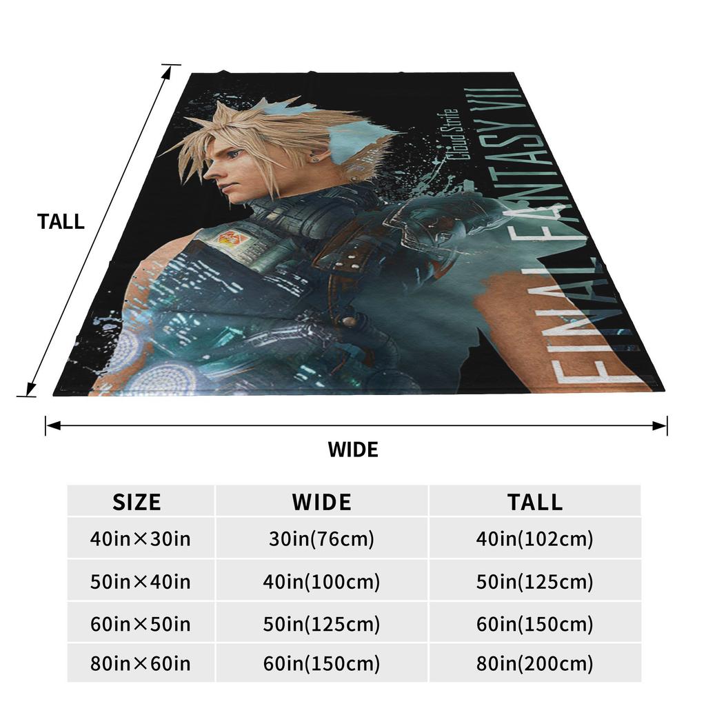Flannel Throw Blanket Cloud Strife Final Fantasy 7 Games FF7 Warm Plush Blankets Soft Bedspread for Bed Living room Home Picnic