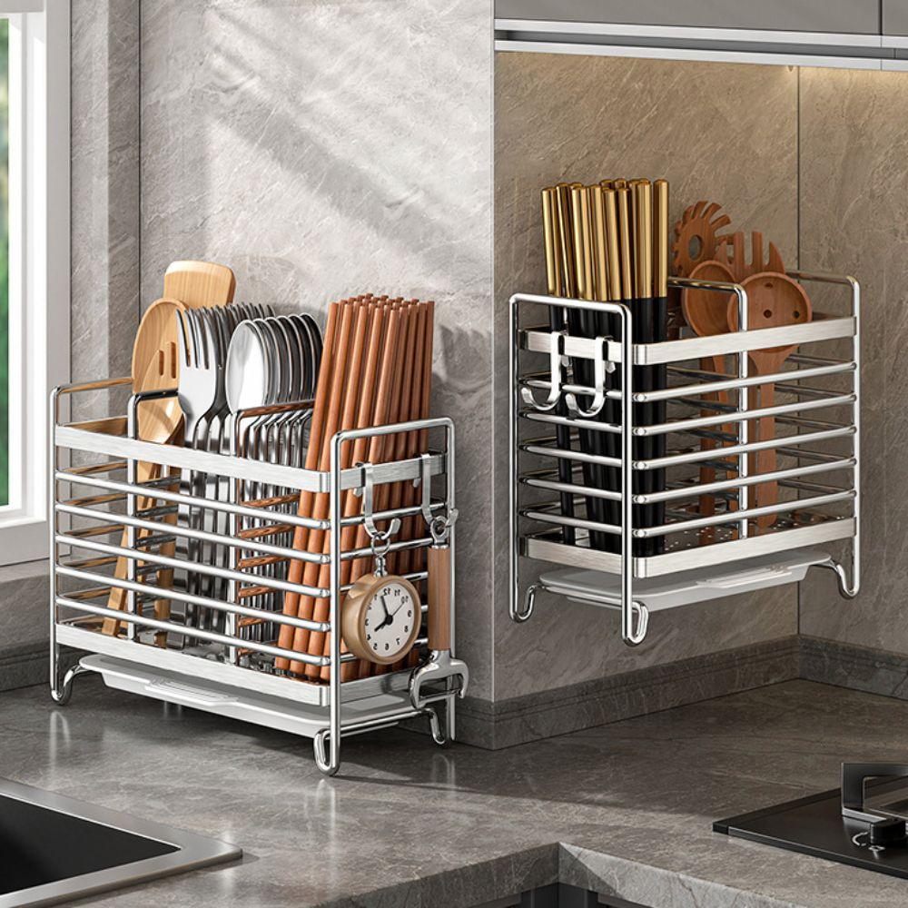With Hooks Stainless Steel Chopstick Draining Rack Rust Proof Cutlery Holder Fork