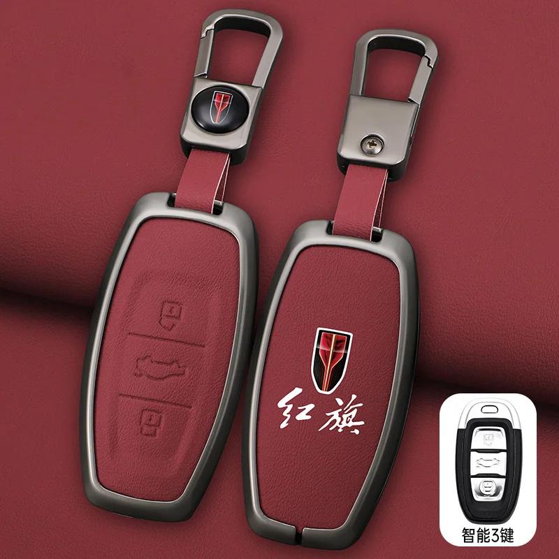 Moulures Intérieures Coque de Protection pour Clé Intelligente de Voiture Pour FAW Hongqi H5 E-HS9 H9 HS9 HS5 HS7 2020 2021 Alliage de Zinc Nouveau Cuir Auto K