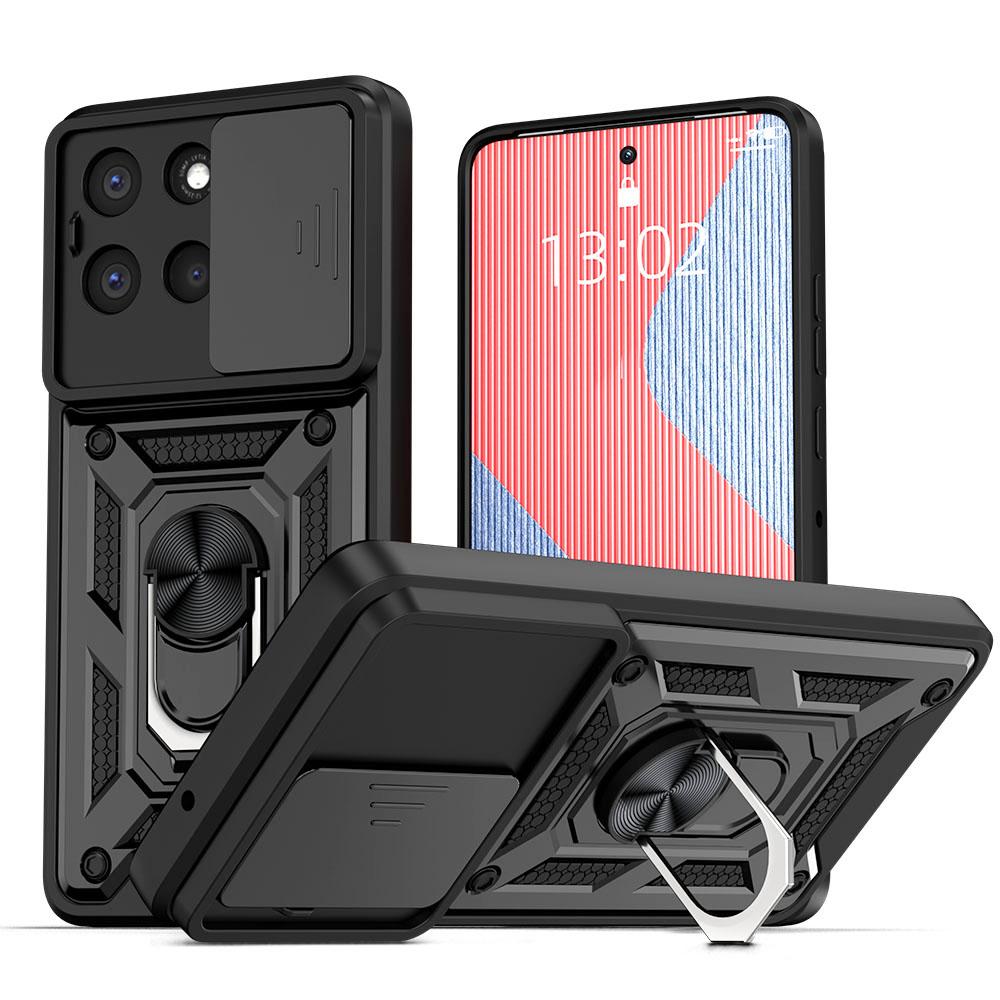 KEYSION Shockproof Armor Case for Motorola MOTO G86 5G Slide Camera Lens Protection Ring Stand Phone Back Cover for MOTO G56 5G
