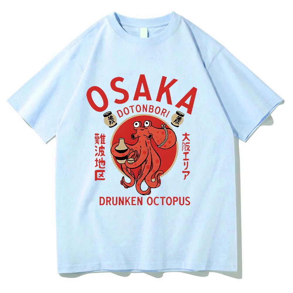 Camisetas Osaka Dotonbori Pulpo Borracho Comida Japonesa Divertidas Algodón Verano Moda Mujer Hombre Tops Vintage Estético