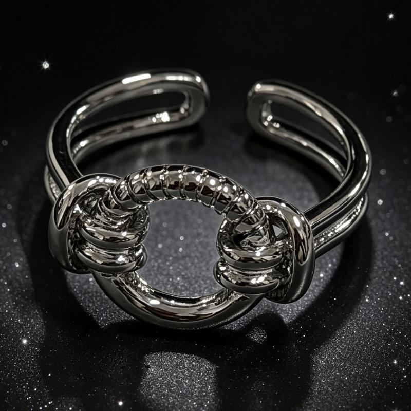 Eco-friendly Brass Silver Open Ring for Women, Japanese and Korean Lock Shape for Women, Versatile Tail Ring