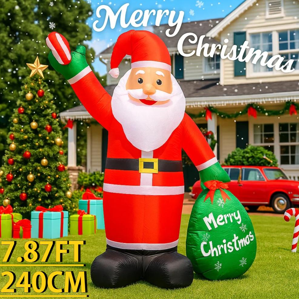 7.87FT LED Light Xmas Inflatable Gift Bag Santa Toy Yard Party Lawn Ornaments Home Decoration Supplies Christmas Holiday Gift