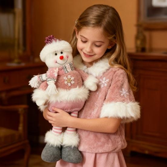Long Leg Christmas Plush Doll Standing Snowman Santa Claus Christmas Doll with Retractable Legs for Home Mantel Decoration