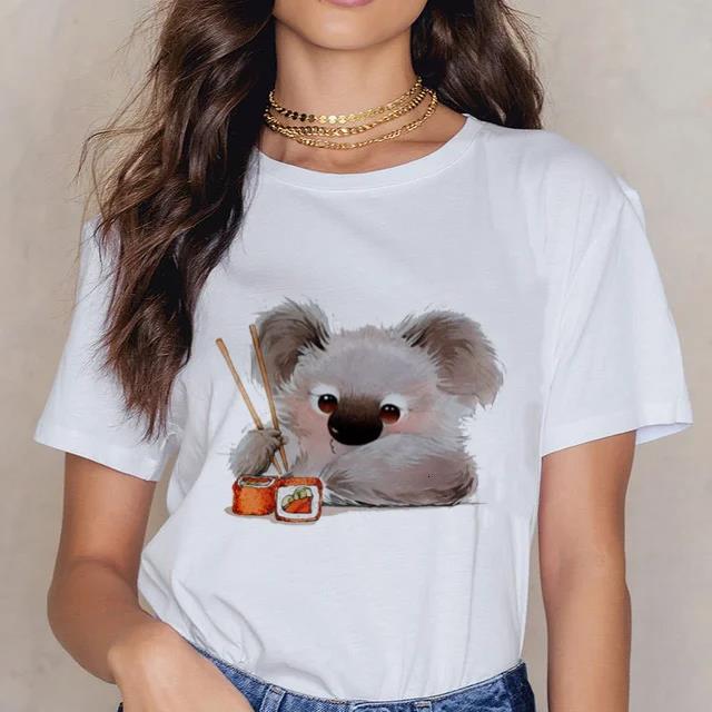 Damen Cartoon Kawaii Tier Koala Druck Damen T-Shirt Harajuku Ropa Mujer Grafik Große Größen T-Shirt Lässig Streetwear T-Shirts