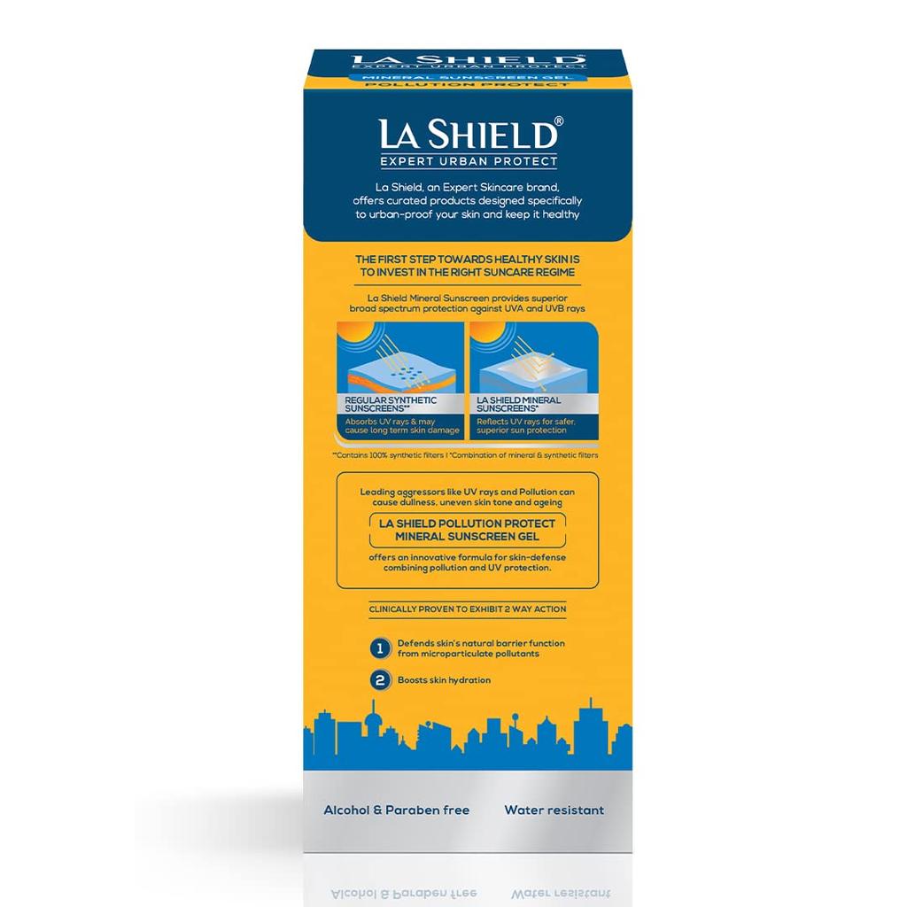 La Shield Pollution Protect SPF 50 Mineral Sunscreen Gel PA+++ Lightweight Oil-Free Water-Resistant Moisture Boost Formula For All Skin Types 80g