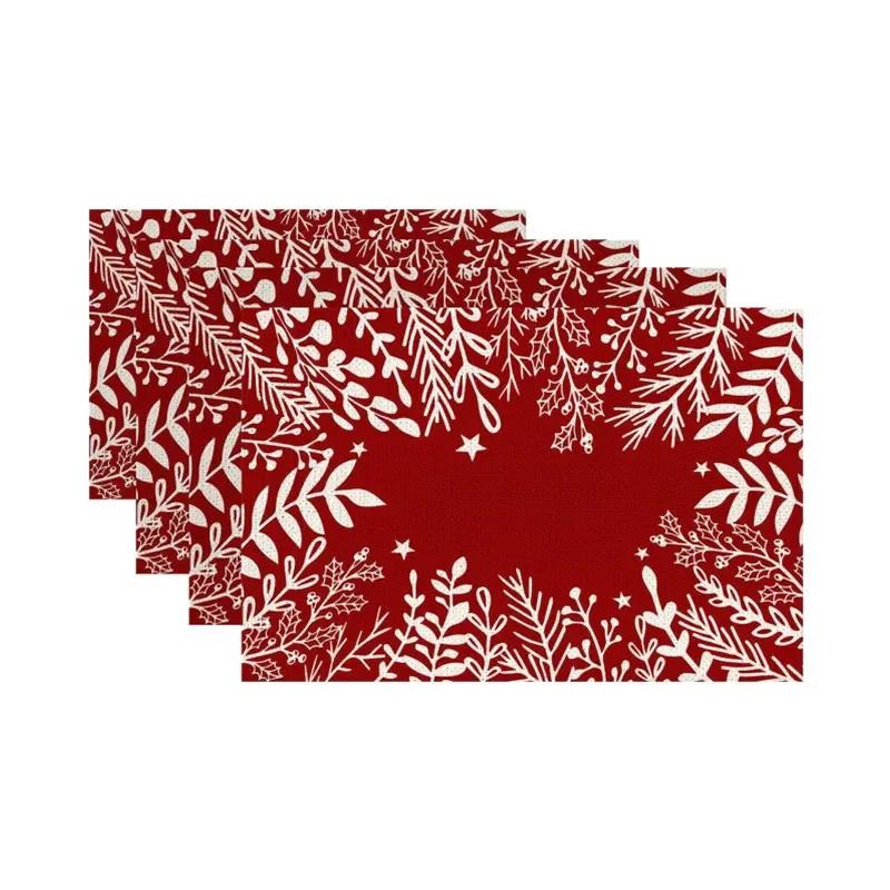 4pcs Christmas Placemat Theme Placemat Red Black Decorative Table Mat Western Meal Table Pad Christmas Dining Table Decor