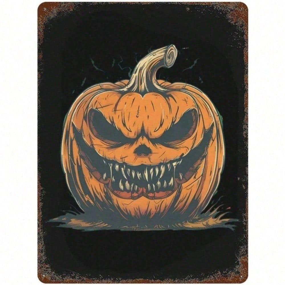 Vintage Halloween Pumpkin Metal Wall Poster Bar Garage Decor