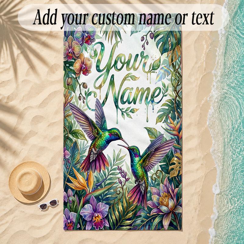 Birds Theme Soft Beach Towel Personalized Custom Name Text Towel Portable for Beach Pool Travel