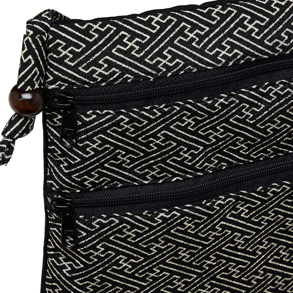 Komon Japanese Style Bag Chirimen Saaya Black [WAKOMONO Kobo] [0433-4] Sacoche, Pattern,