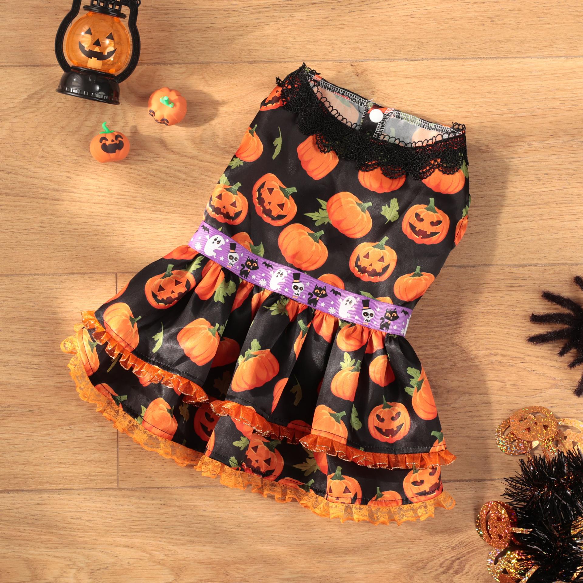 

Popular Halloween Pet Supplies Dog Clothes Costumes Pumpkin Skirts and Small Dog Lace Skirt Dog Dress White Girl Dog Clothes S чёрный
