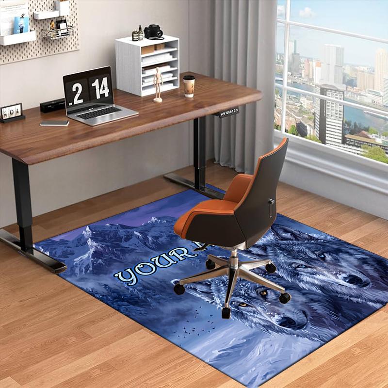 1PC Custom Name Winter Wolf Majesty Theme Floor Mat Ideal for Living Room, Game Rooms, Office, Bedroom, Office Floor Mat , Floor Mats for Home