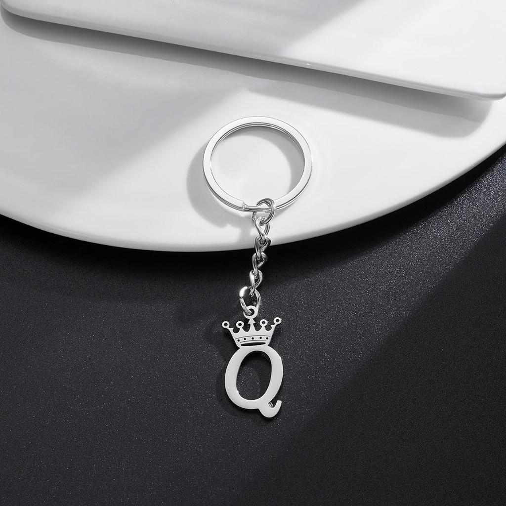 Stainless Steel Crown Letter Keychain Pendant, European Punk Style.