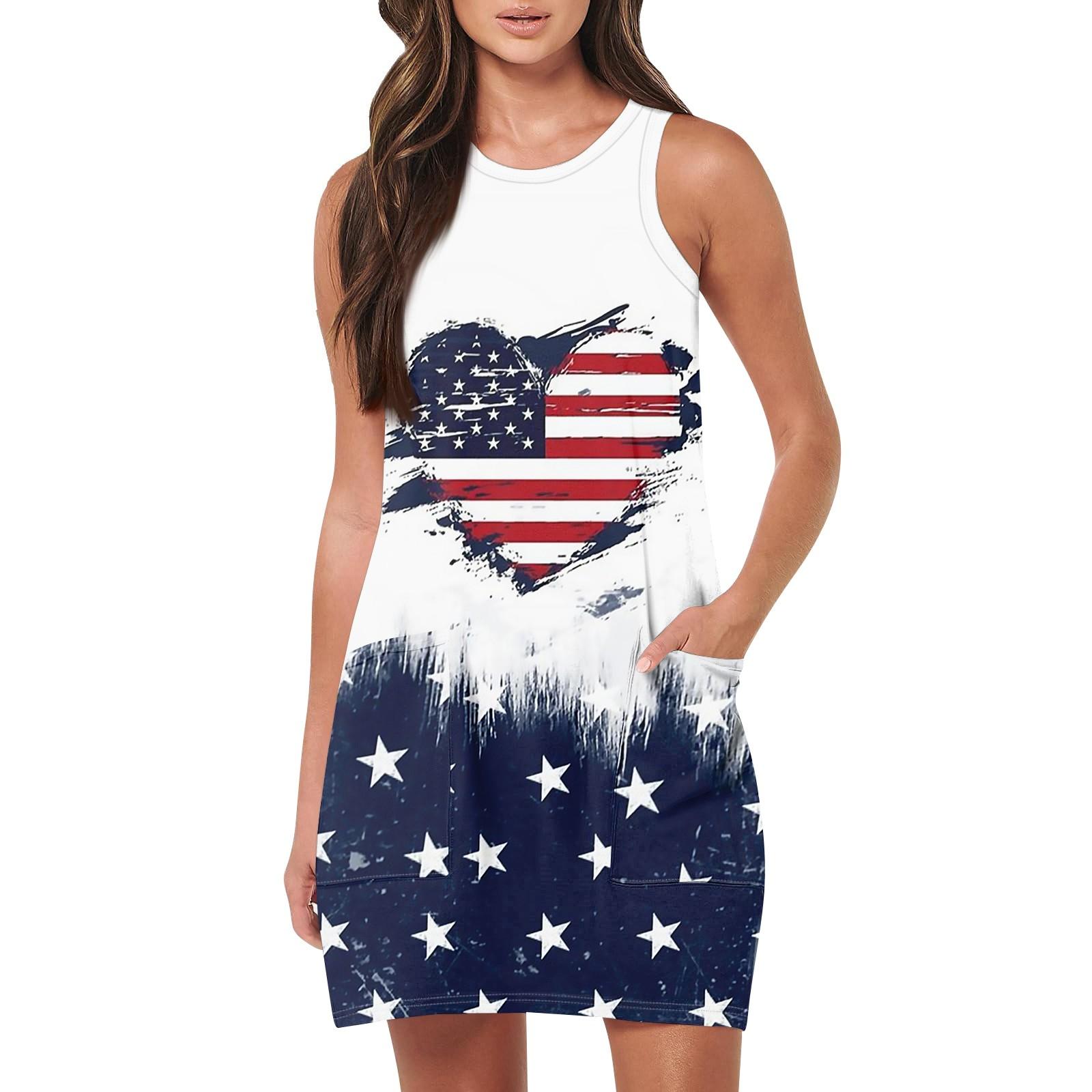 Женская мода Повседневные платья без рукавов Платья с принтом ко Дню независимости — фото 3