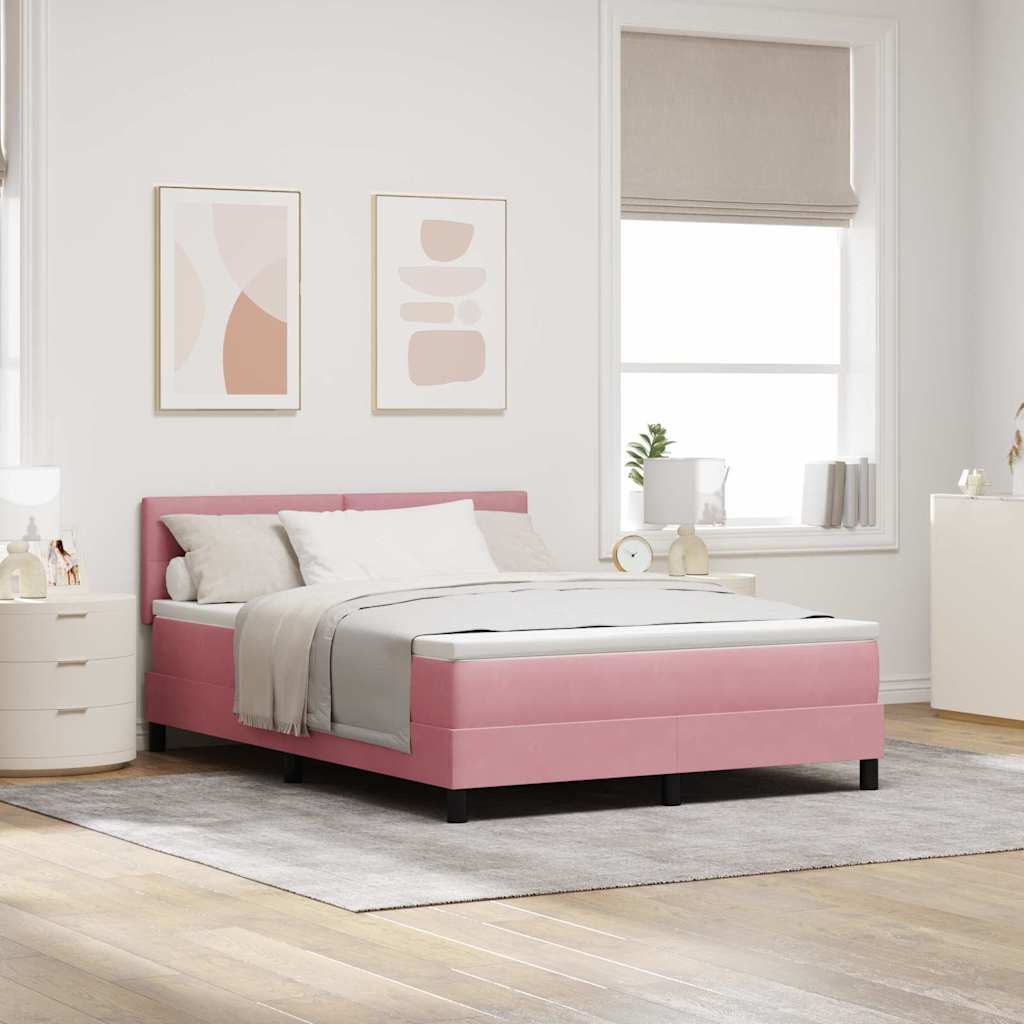 Box Spring Bed with Mattress and Headboard Pink 140 x 190 cm Velvet