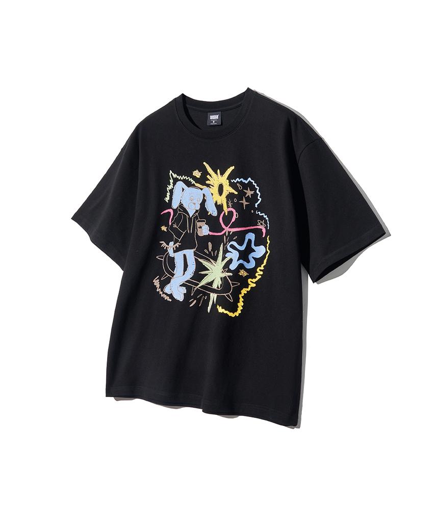 GAKKAI UNIONS Bunny Drawing Short Sleeve T-Shirt Black