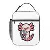 Niedliche isolierte Lunchtasche mit Axolotl-Milchtee-Print für Frauen und Kinder, tragbare Lebensmittelbox, Thermotasche