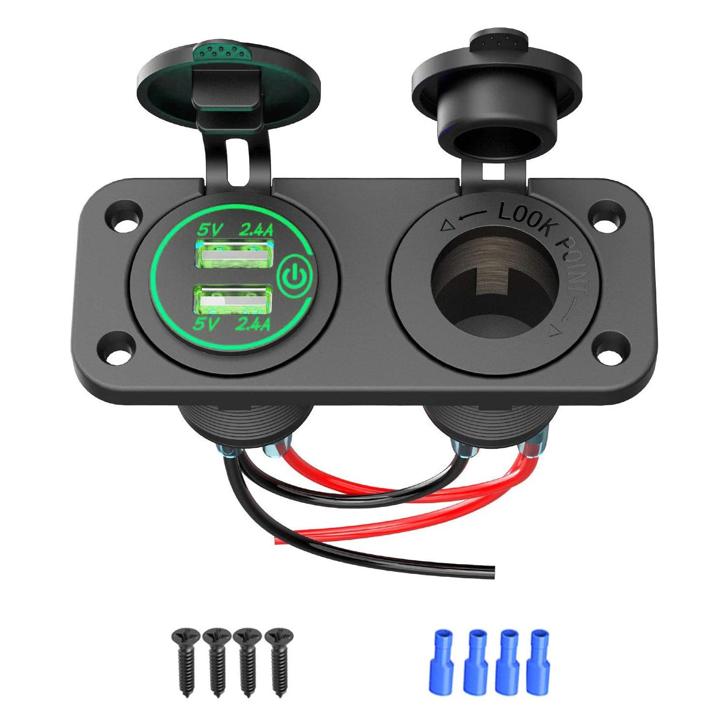 

Панель 2 в 1, 4,8 А, два порта USB, быстрое автомобильное зарядное устройство с сенсорным переключателем, розетка для морского транспорта, мотоцикла, квадроцикла зелёный