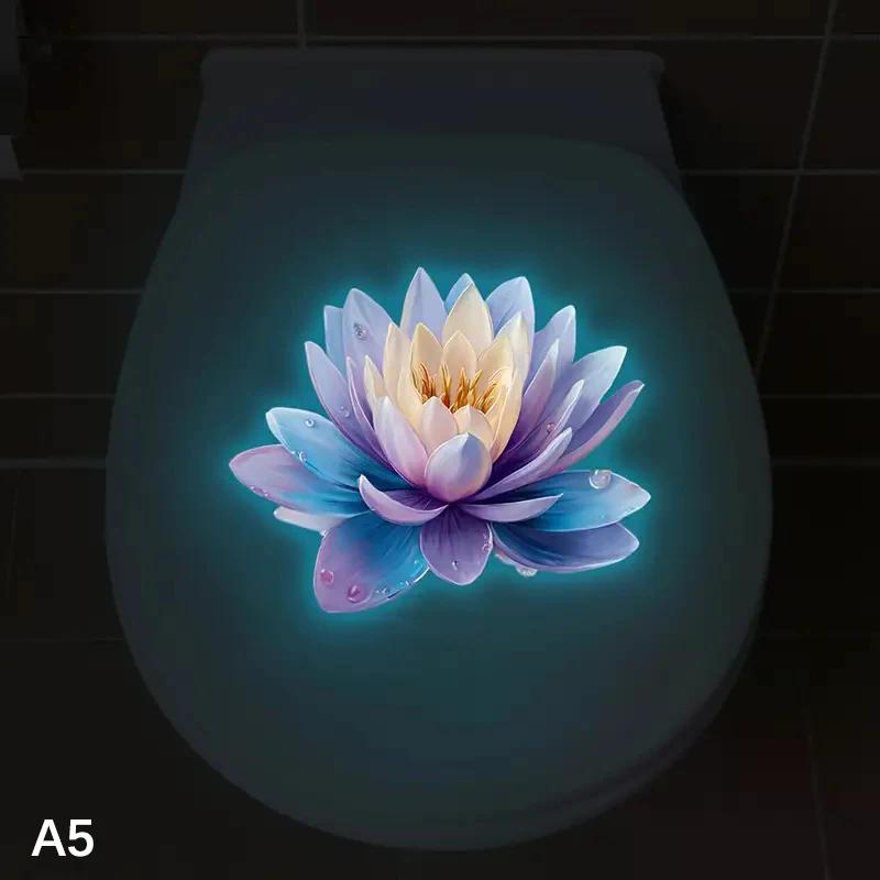 Self-Adhesive Lotus Glow-in-the-Dark Toilet Sticker Bathroom Toilet Lid Decoration Ambiance Decorative Sticker Wall Decor Decal
