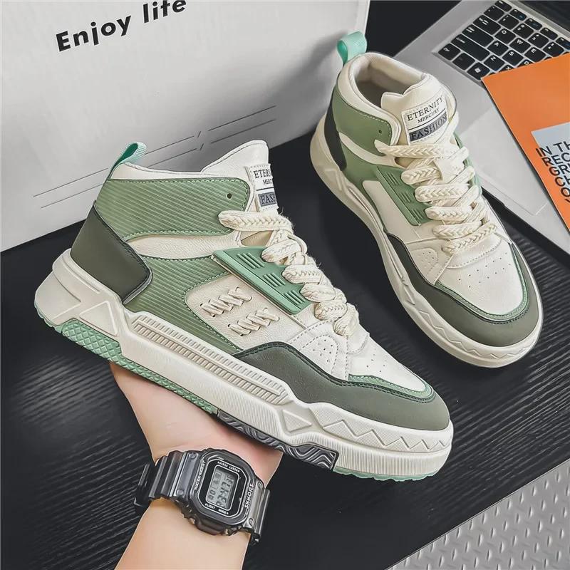 Men's Retro High-Top Canvas Shoes - Autumn Thick-Soled, Casual Style