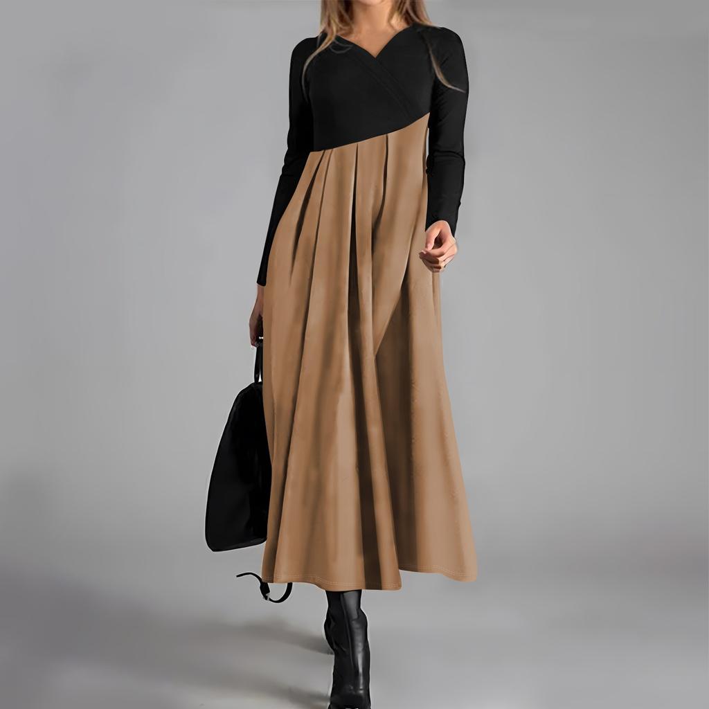 Ladies' Casual V-neck Long Sleeved Dress Color Loose And Oversized Dress