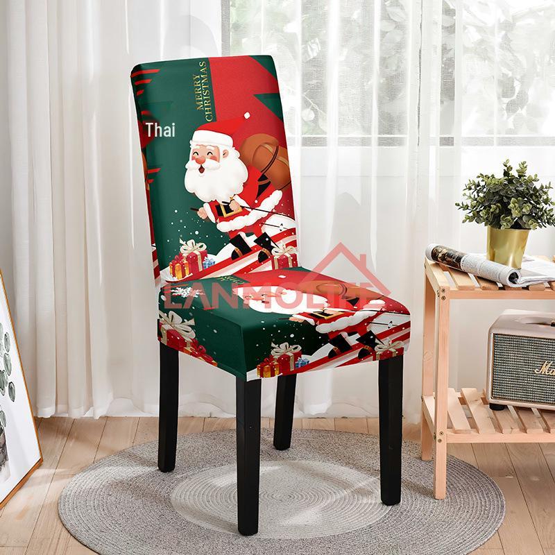Christmas Digital Print Elastic Chair Cover for High-Back Dining Chairs – European and American Style