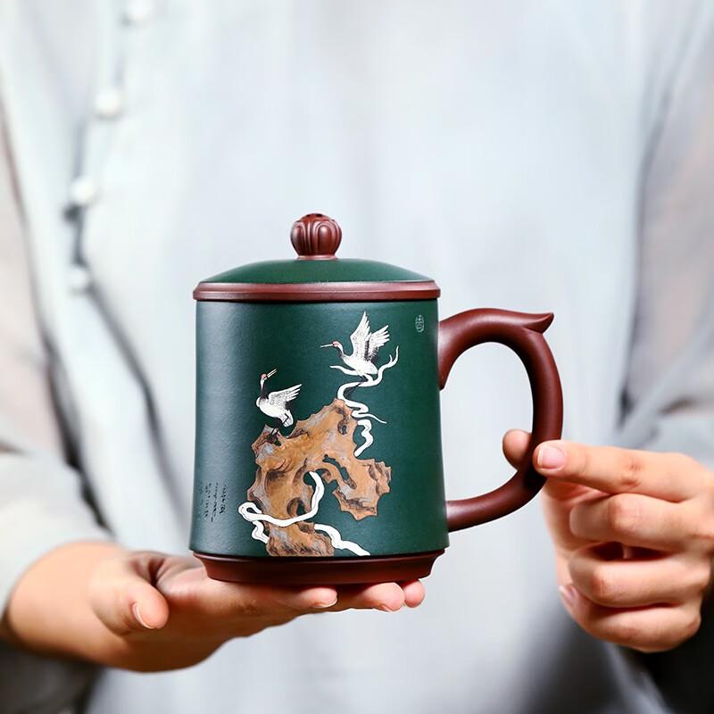 Ma Xiaojun Zisha Teacup with Gold & Jade Inlay