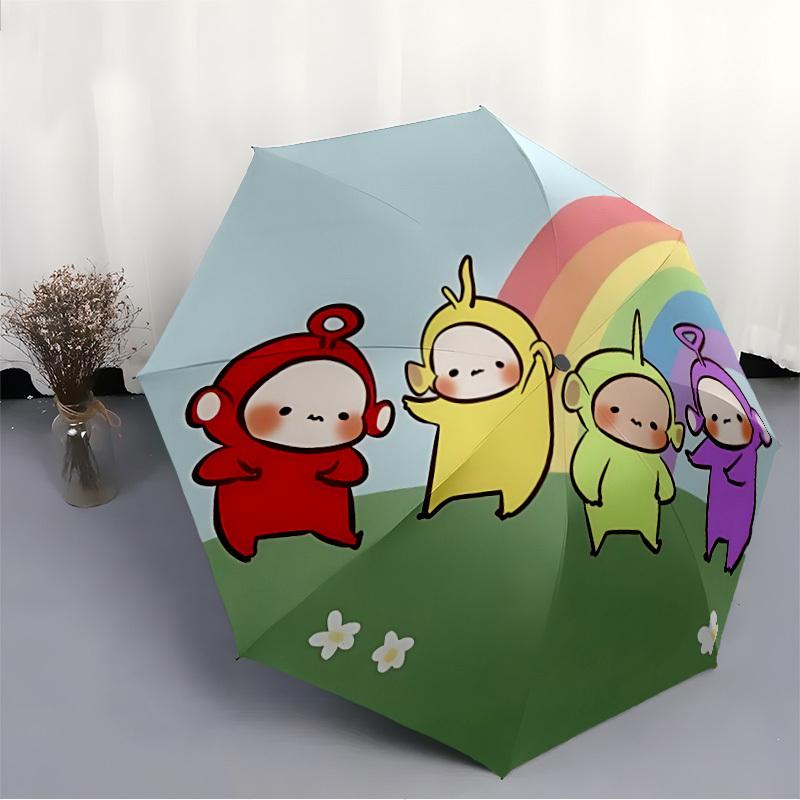 1pc Teletubbies Rainbow Automatic Open/close Folding Portable Umbrella with 8-Rib Structure for Women/Men, All-Season Use a0901081