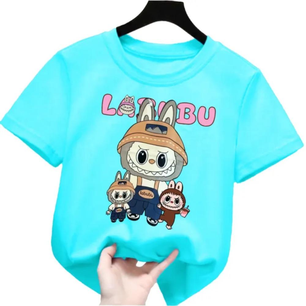New Labubu Children's T-shirt Miner LABUBU Ugly and Cute Pattern Girl Round Neck Short Sleeve Casual Versatile Clothing