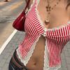 Sexy Lace Trim Striped Cropped Camisole Women Vacation Casual Tank Top