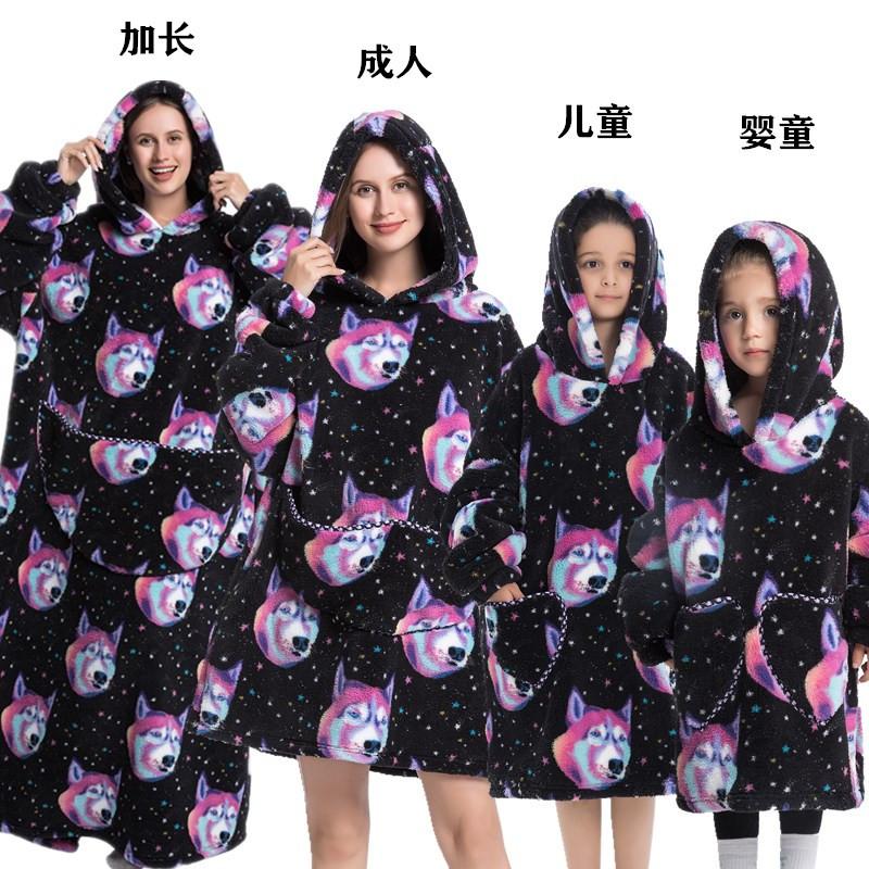 winter warm fleece hooded women's blanket sleeves fleece warm hooded sweater sweater women's hooded robe pajamas sleepwear robe