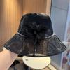 Elegant mesh bucket hat women's summer new flower pearl decorative sun hat travel photo hat