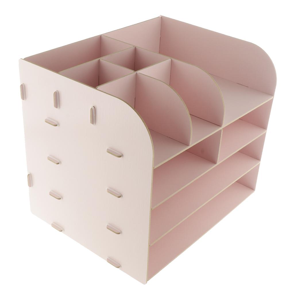 Desktop Organizer Office Storage Rack Wood Display Shelf Pink