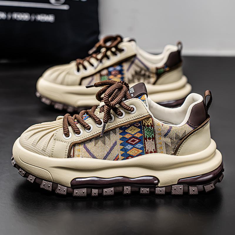 

2025 summer men s shoes shell head platform Hong Kong style muffin street tide with Harajuku ethnic style camouflage board shoes tide shoes 44