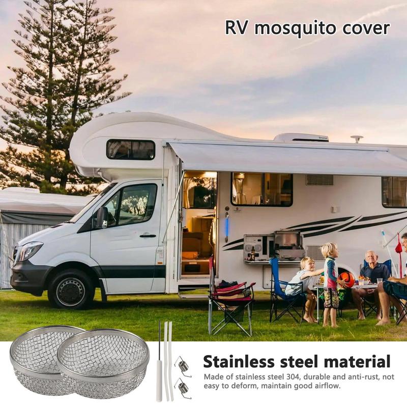 RV Water Heater Screen 2pcs Vent Screen Furnace Cover RV Furnace Vent Cover 2.8in Stainless Screen Guard With Installation Tool
