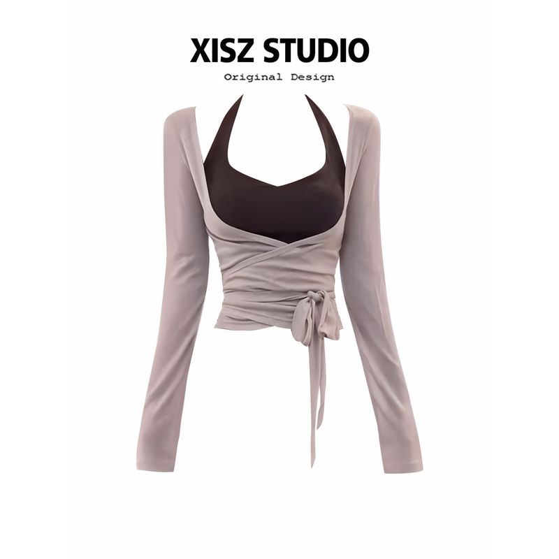 

Hot Girl Style Halter Neck Camisole with Tie-Up Cardigan Two-Piece Set for Women, Spring and Summer Fashion, Slimming, High-End Short Top Two-Piece Top Set S