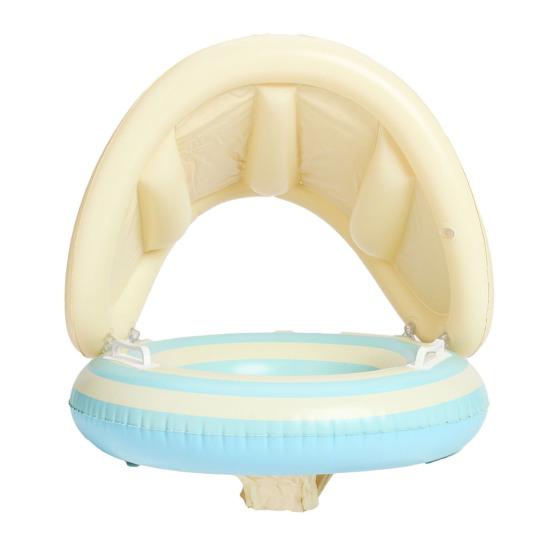 Inel gonflabil pentru bebeluși cu copertină, Inel plutitor gonflabil cu dungi pentru copii mici băieți fete, Inel pentru piscină cu protecție UV împotriva soarelui cu scaun de siguranță, Mânere