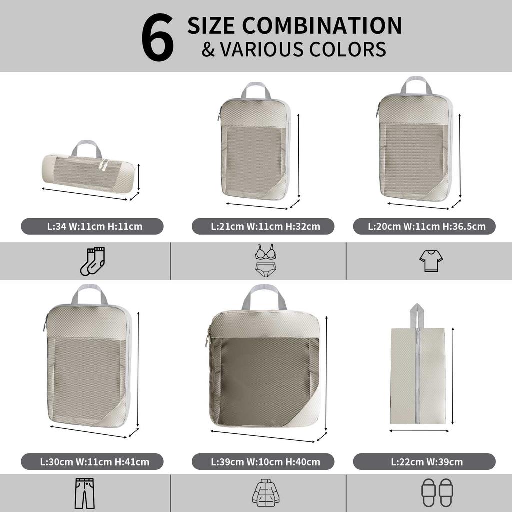 6Pcs Compression Packing Cubes Set for Travel Packing Cubes Compression Compressible Storage Bags for Carry On and Suitcases