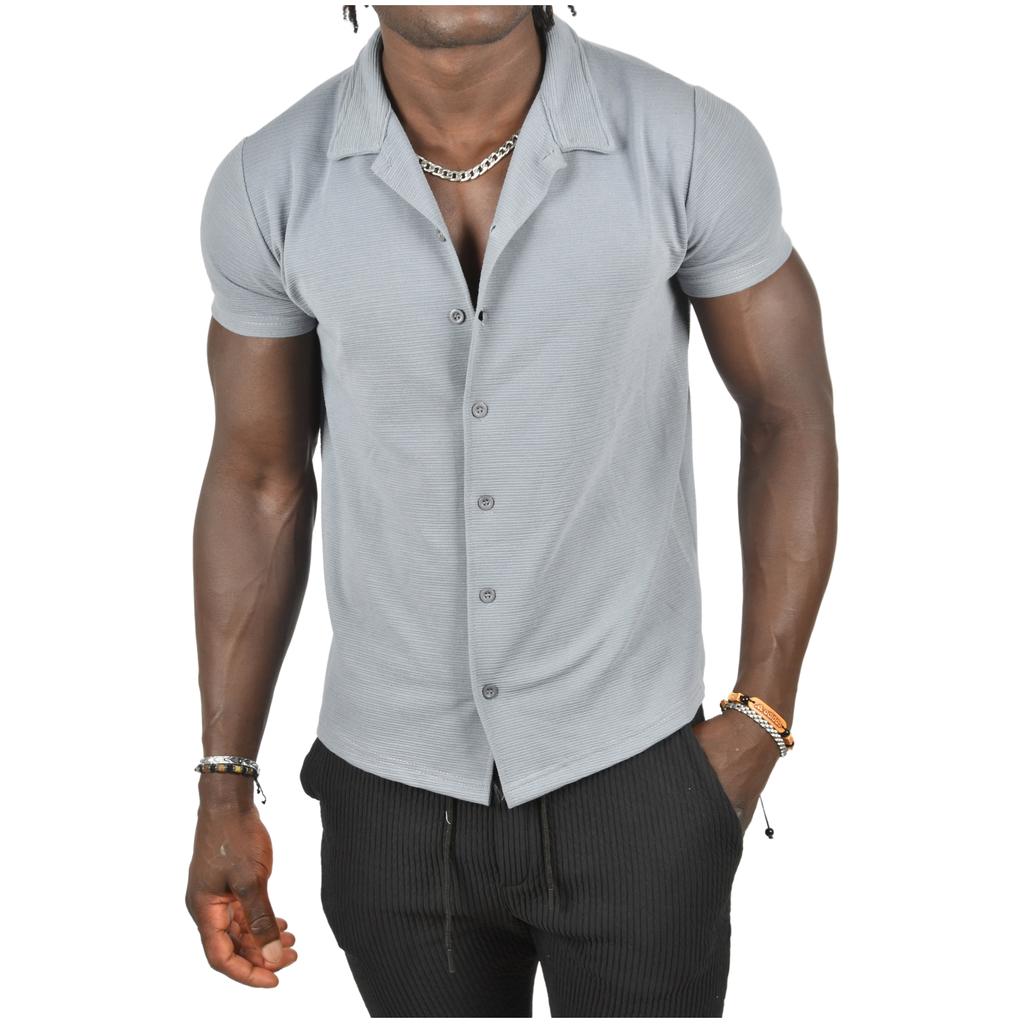 DeepSEA Slim Fit Lycra Horizontal Stripe Patterned Short Sleeve Shirt 2403241