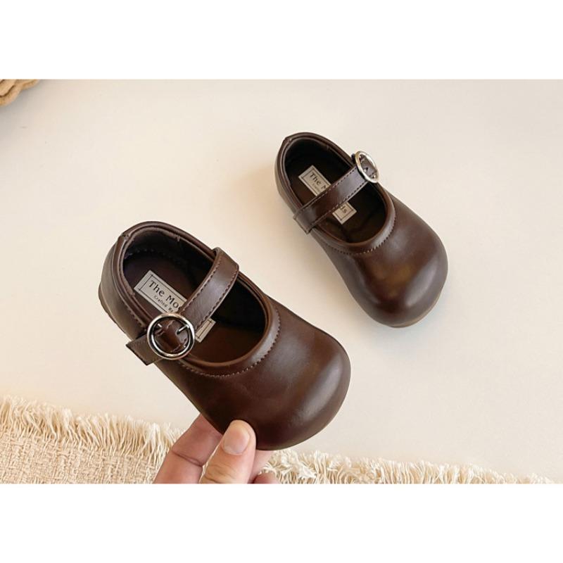 Solid Color Retro Simple Versatile Korean Style Girls Little Leather Princess Shoes Soft Sole Lightweight Comfortable