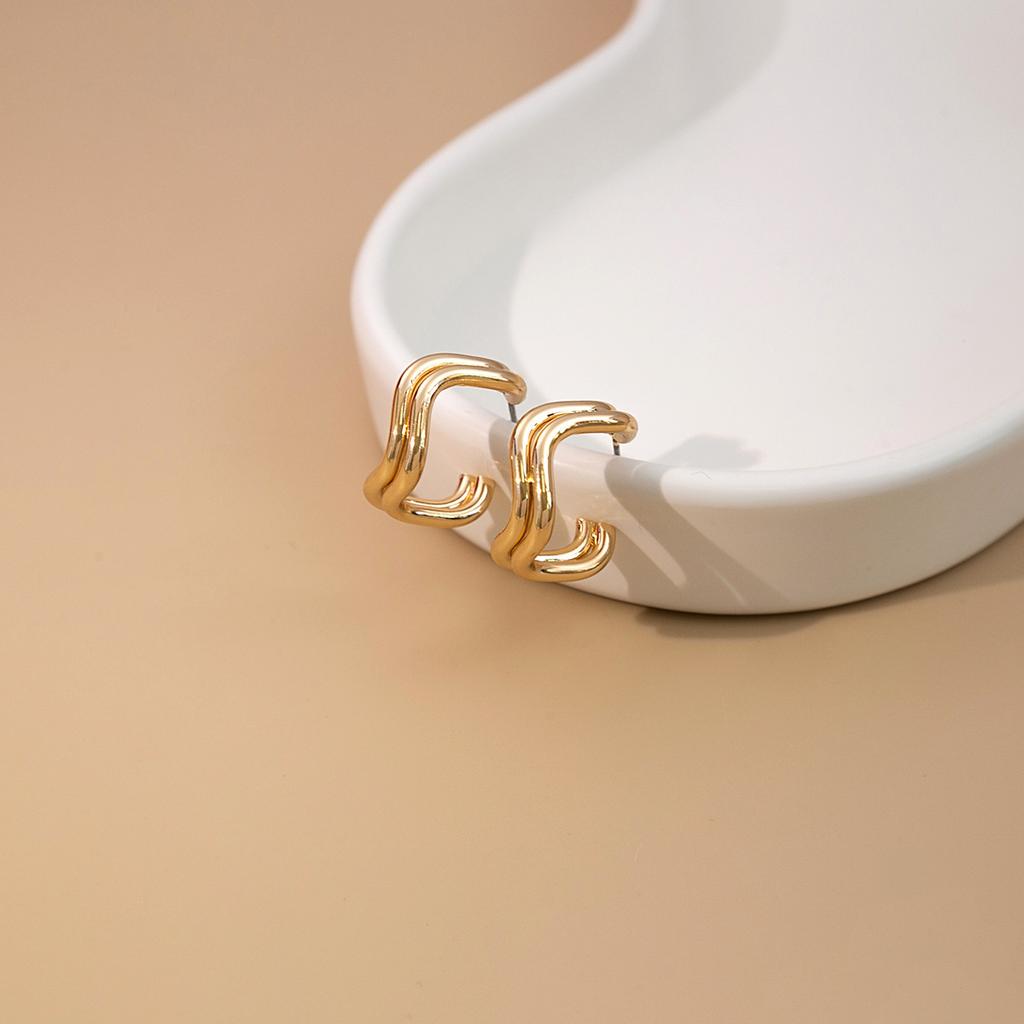 Geometric Irregular Stud Earrings, Niche Simple Cold Wind Earrings, Quadrilateral Open Earrings