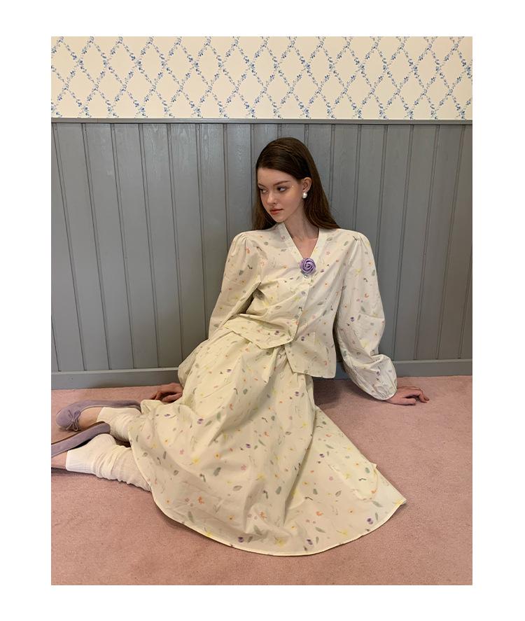 NEWOPEN 2025 Early Spring French Floral A-Line Midi Skirt C3623 – Sweet, Fresh, Age-Reducing Design