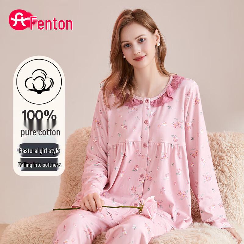 Fenteng Women s Pure Cotton Floral Loungewear Set M