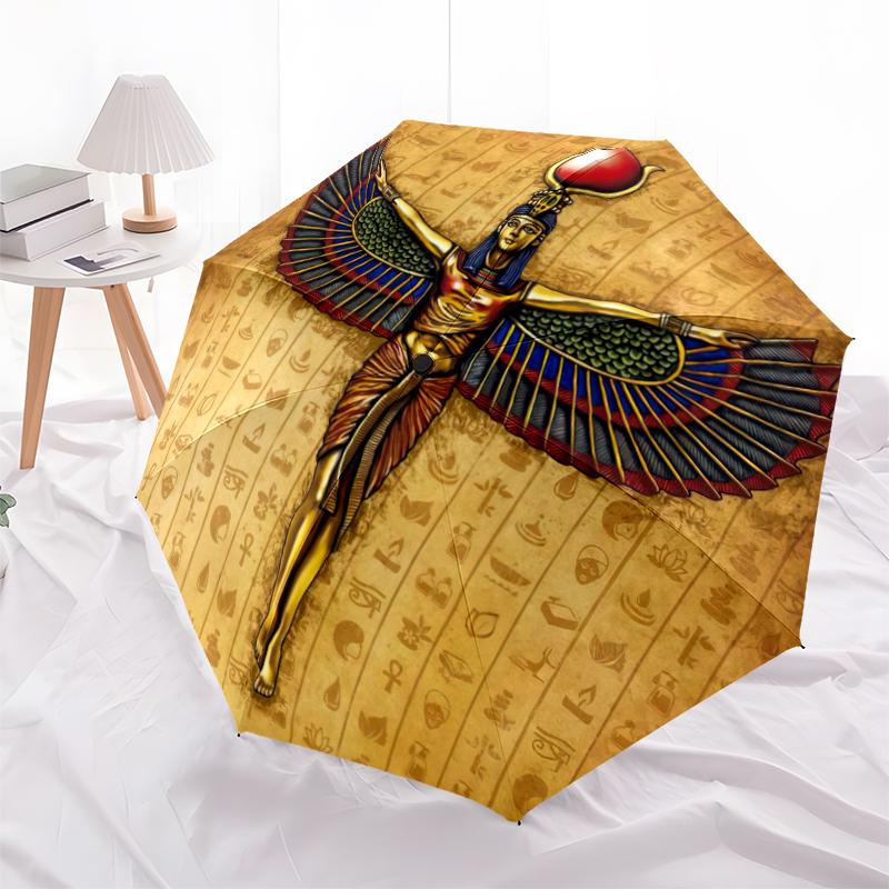 1PC Egyptian theme Umbrella Portable Folding Umbrella Iron Frame Hole Bone Structure Outdoor Home Umbrella A2