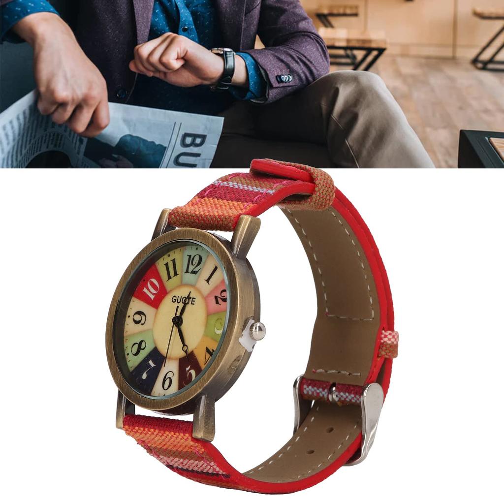 Urhomy Bohemian Watch, Rainbow Pattern, Women's Watch with Woven Watch Band, Quirky Boho Casual Jewelry, Gift for Women (Red)