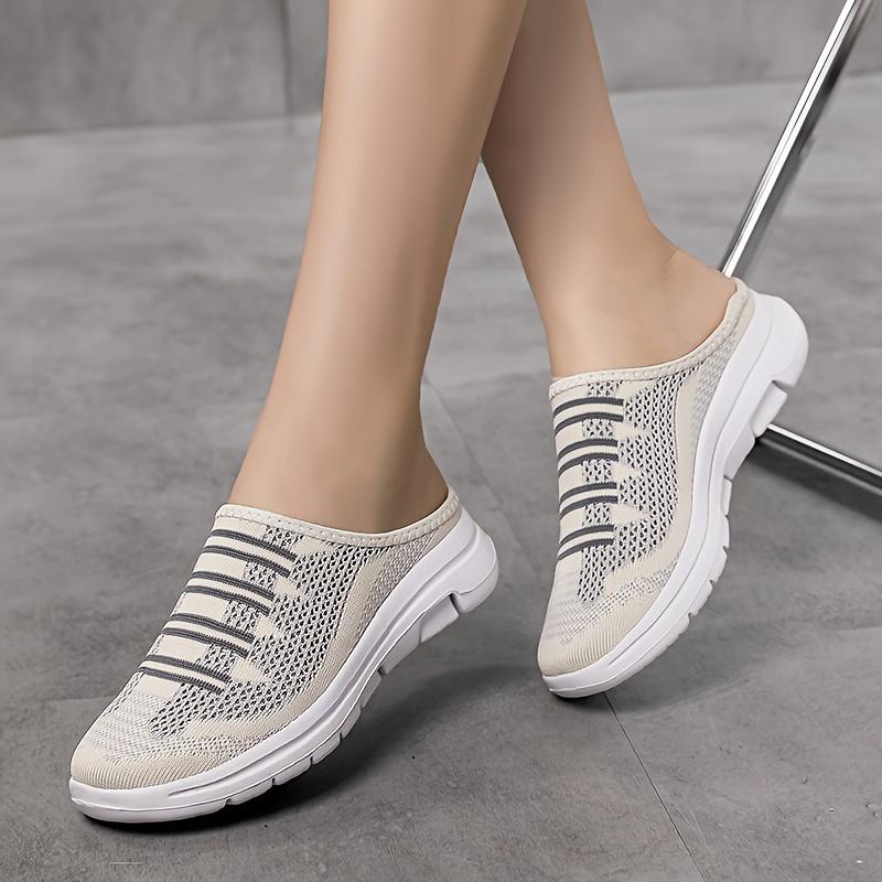 Women's Plus Size Slip-On Sneakers - Casual & Lightweight, Black and White Striped Knit Upper with EVA Sole Woman Shoes