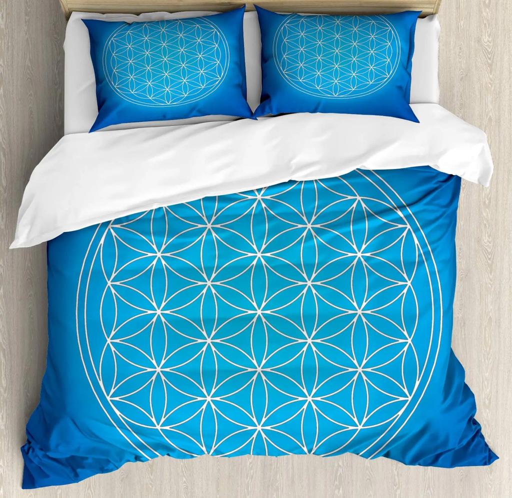 Flower of Life Duvet Cover Dark Blue with Geometry Print Quilt Cover for Children Teens Adults for Bedroom Decoration Queen Size